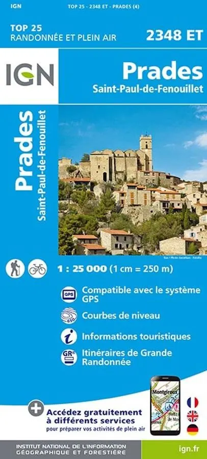 Carte IGN prades saint paul de fenouillet 2348ET série Top 25
