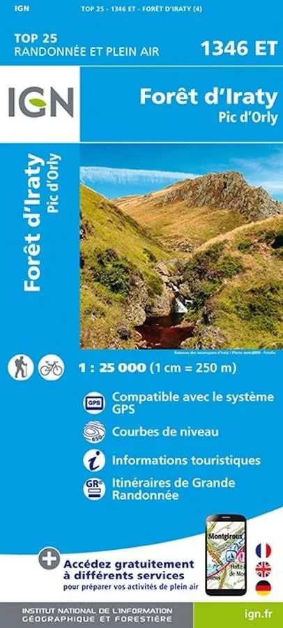 Carte IGN foret irati pic orhy 1346OT série Top 25