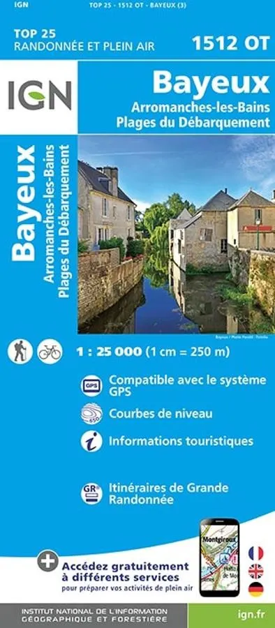 Carte IGN bayeux arromanches les bains plages debarquement 1512OT série Top 25