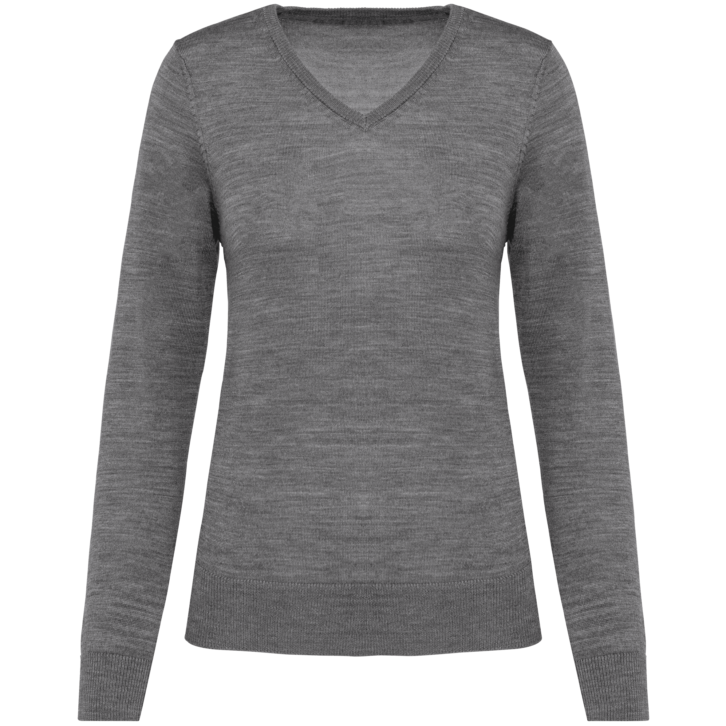 Pull Mérinos col V femme — Grey Heather