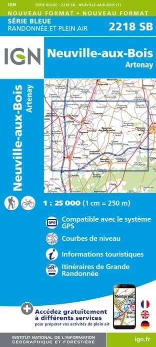 Carte randonnée Neuville-aux-Bois/Artenay | série Bleue IGN