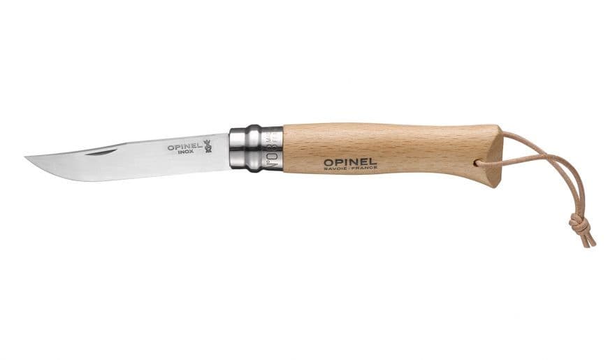 Opinel n°8 baroudeur manche en hêtre et lacet cuir