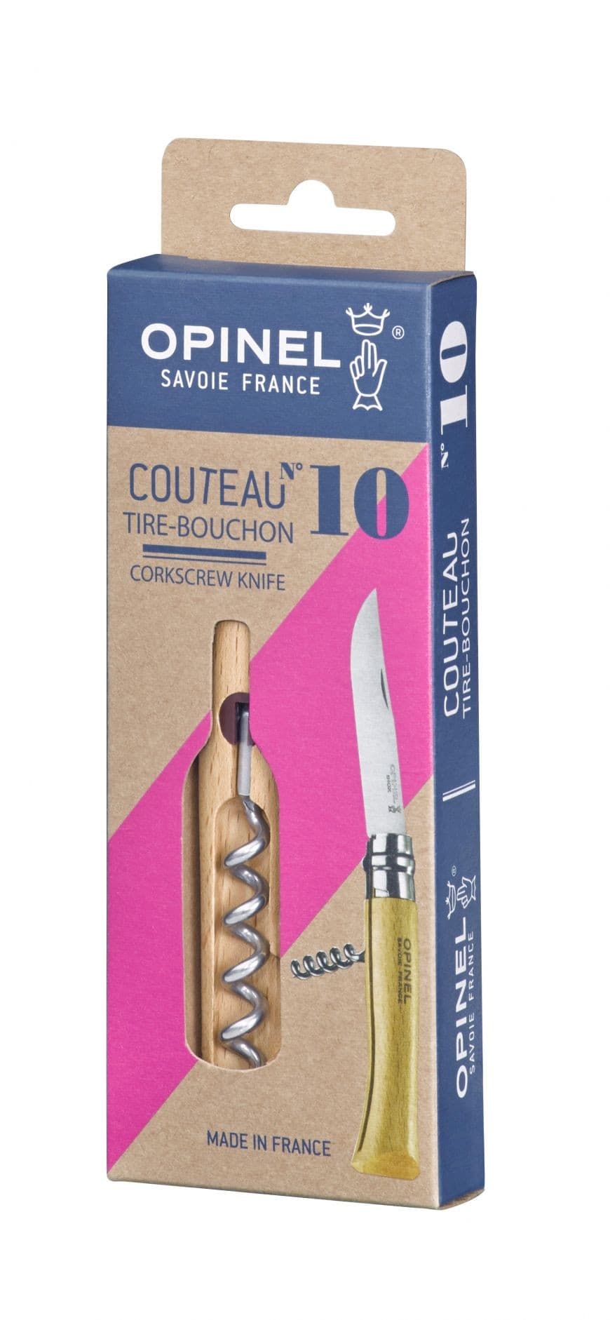 Couteau Opinel n°10 avec tire-bouchon pliant - Cadeau idéal